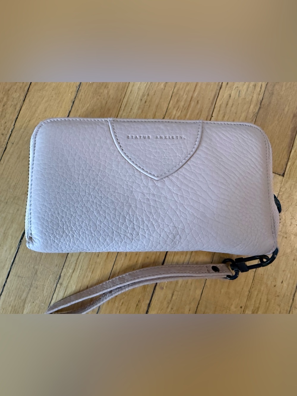 Status Anxiety Pale Pink Pebbled Leather Wristlet Clutch